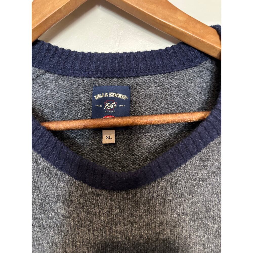 Bills Khakis Mens XL Wool Sweater Gray Blue Crewneck Made in USA Classic Preppy - Picture 3 of 4